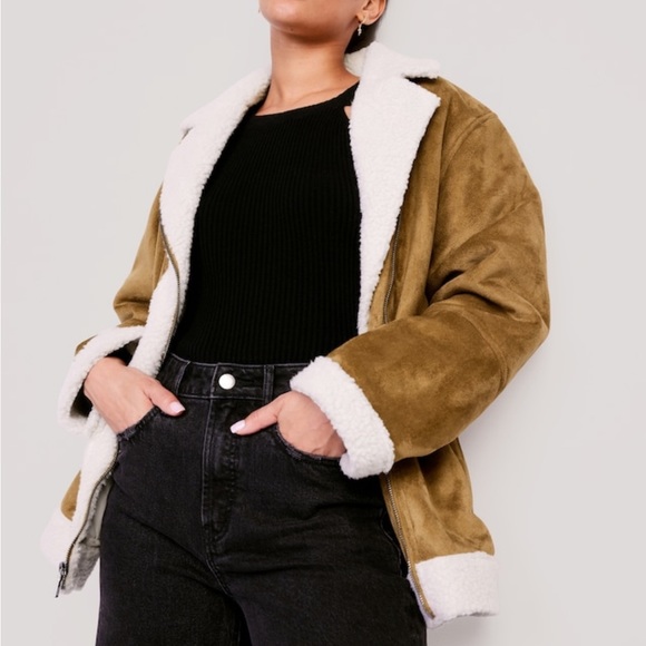 NWT Old Navy Faux-Suede Sherpa-Lined Moto Jacket - Picture 3 of 3